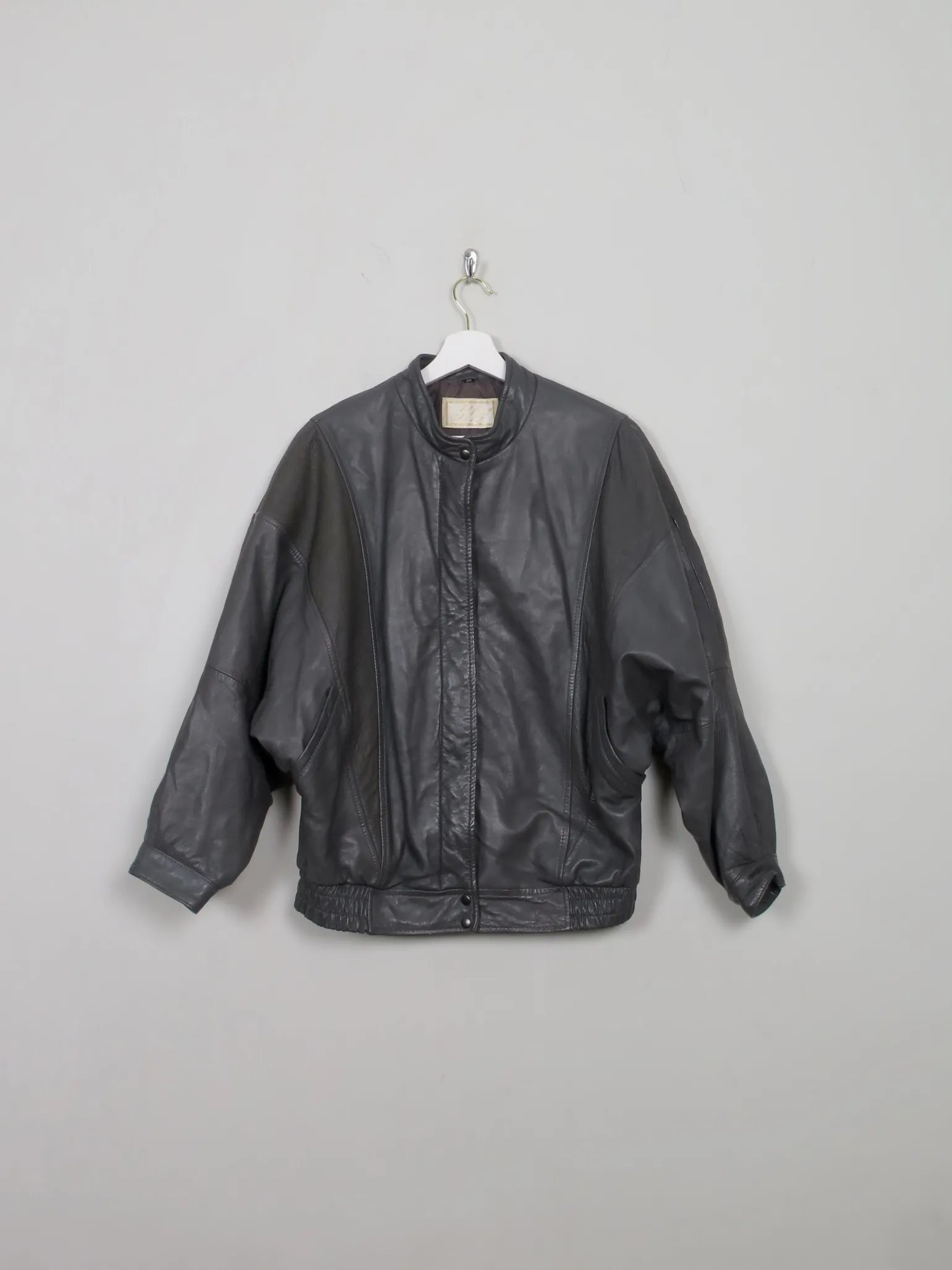 Women's Vibntage Grey 80s Leather Bomber Jacket S