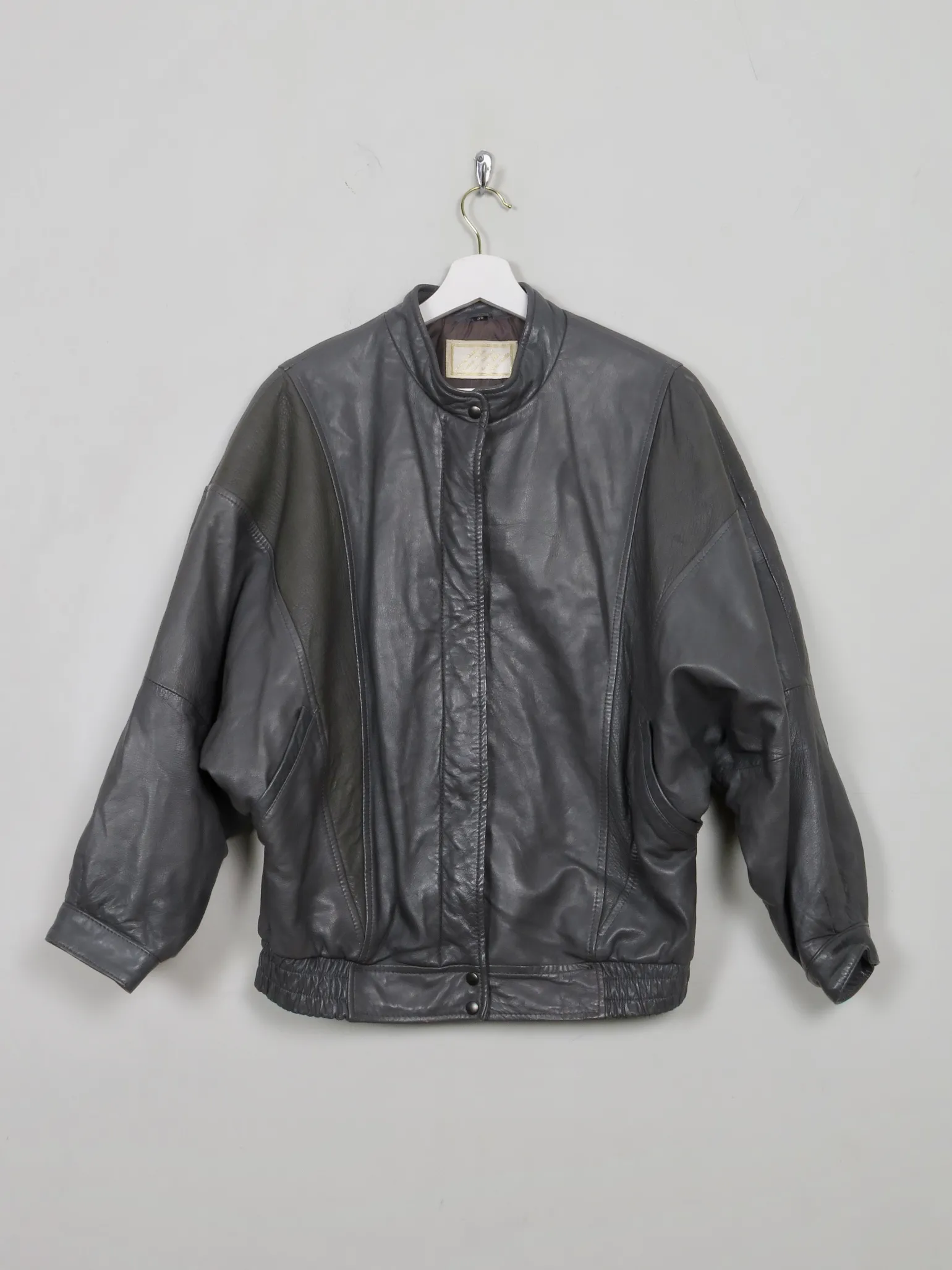 Women's Vibntage Grey 80s Leather Bomber Jacket S