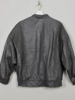 Women's Vibntage Grey 80s Leather Bomber Jacket S