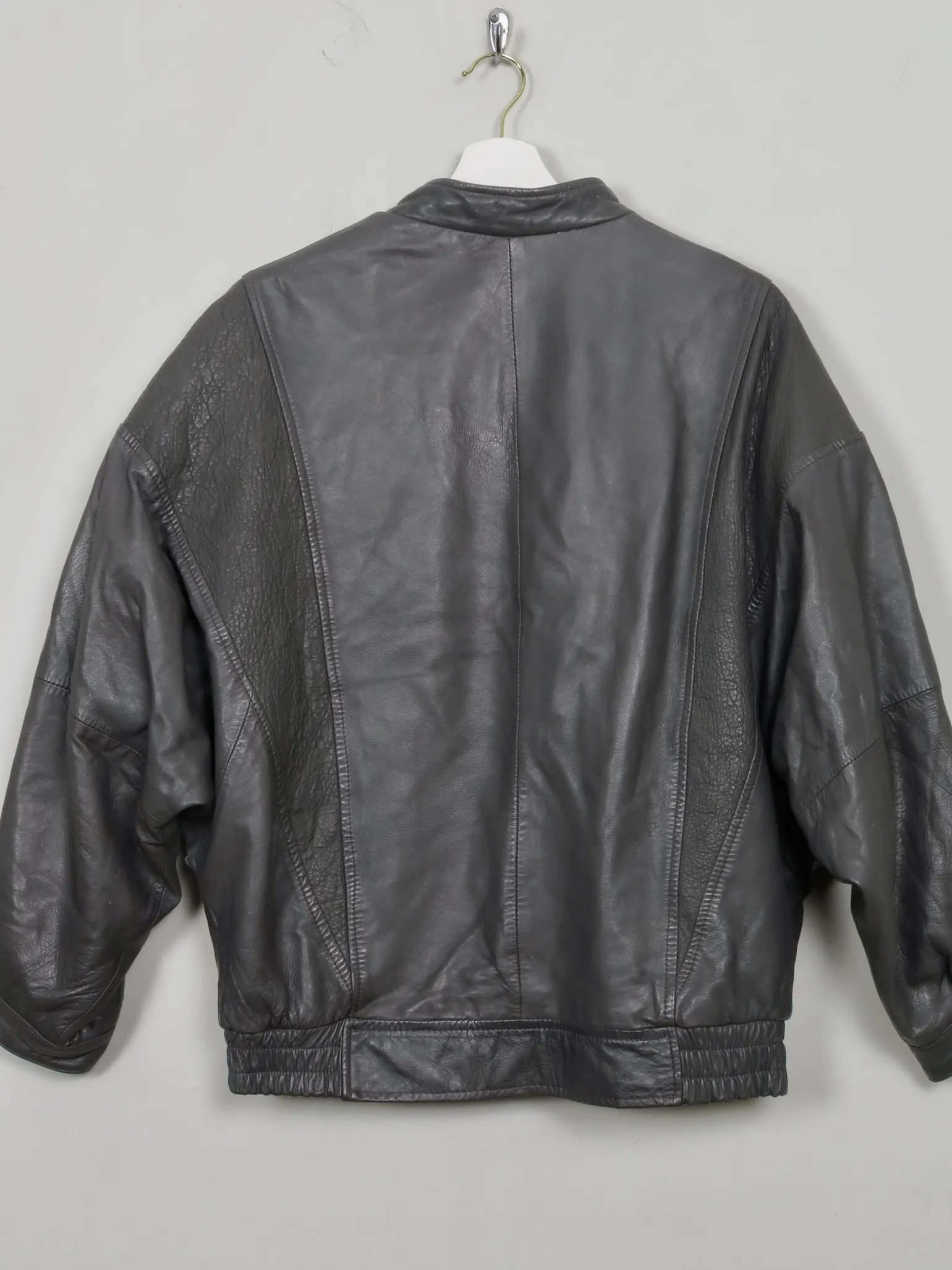 Women's Vibntage Grey 80s Leather Bomber Jacket S