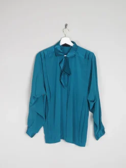 Women's Vintage Aqua Green Blouse With Bow Detail XS/S