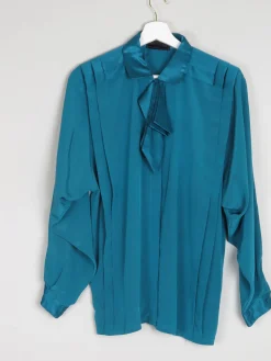 Women's Vintage Aqua Green Blouse With Bow Detail XS/S