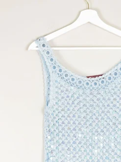 Women's Vintage Baby Blue 90s Crochet & Sequin Top S/M