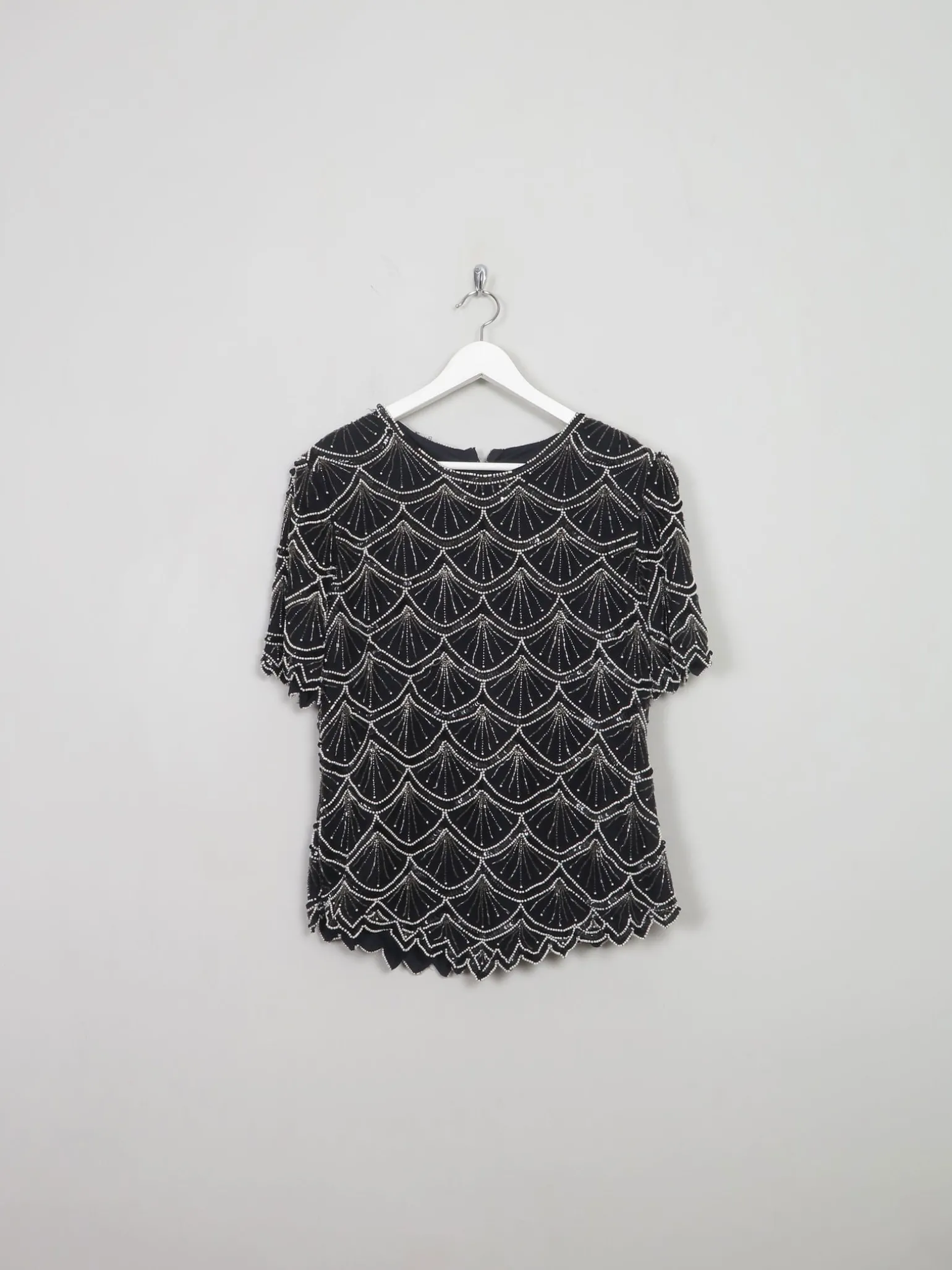 Women's Vintage Beaded Black & White Beaded Top M