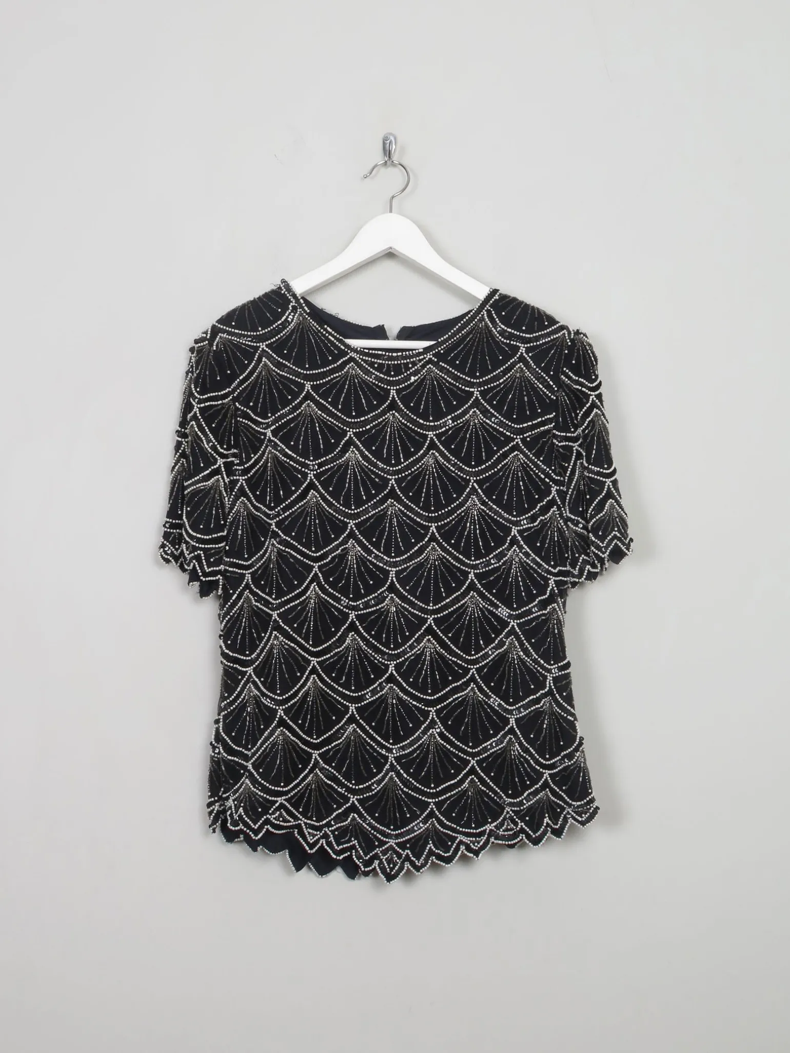 Women's Vintage Beaded Black & White Beaded Top M
