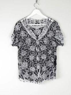 Women's Vintage Black & White Lace Blouse M