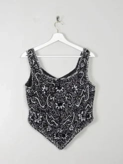 Women's Vintage Black & White Beaded Bustier Top S/M