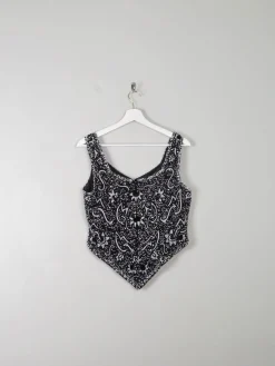 Women's Vintage Black & White Beaded Bustier Top S/M