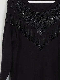 Women's Vintage Black Beaded Longline Jumper M/L
