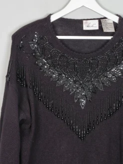 Women's Vintage Black Beaded Longline Jumper M/L