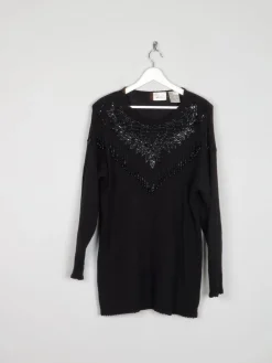 Women's Vintage Black Beaded Longline Jumper M/L