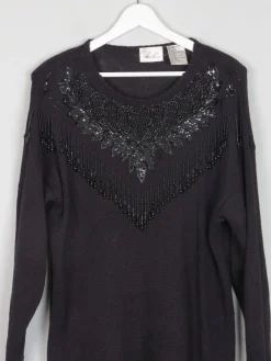 Women's Vintage Black Beaded Longline Jumper M/L