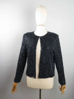 Women’s Vintage Black Beaded Cropped Jacket 10/12