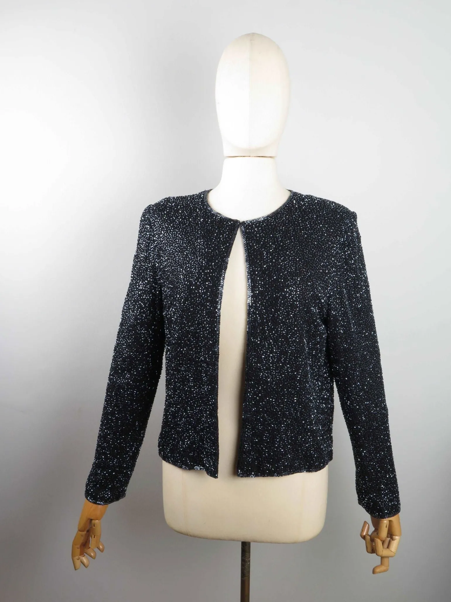 Women’s Vintage Black Beaded Cropped Jacket 10/12