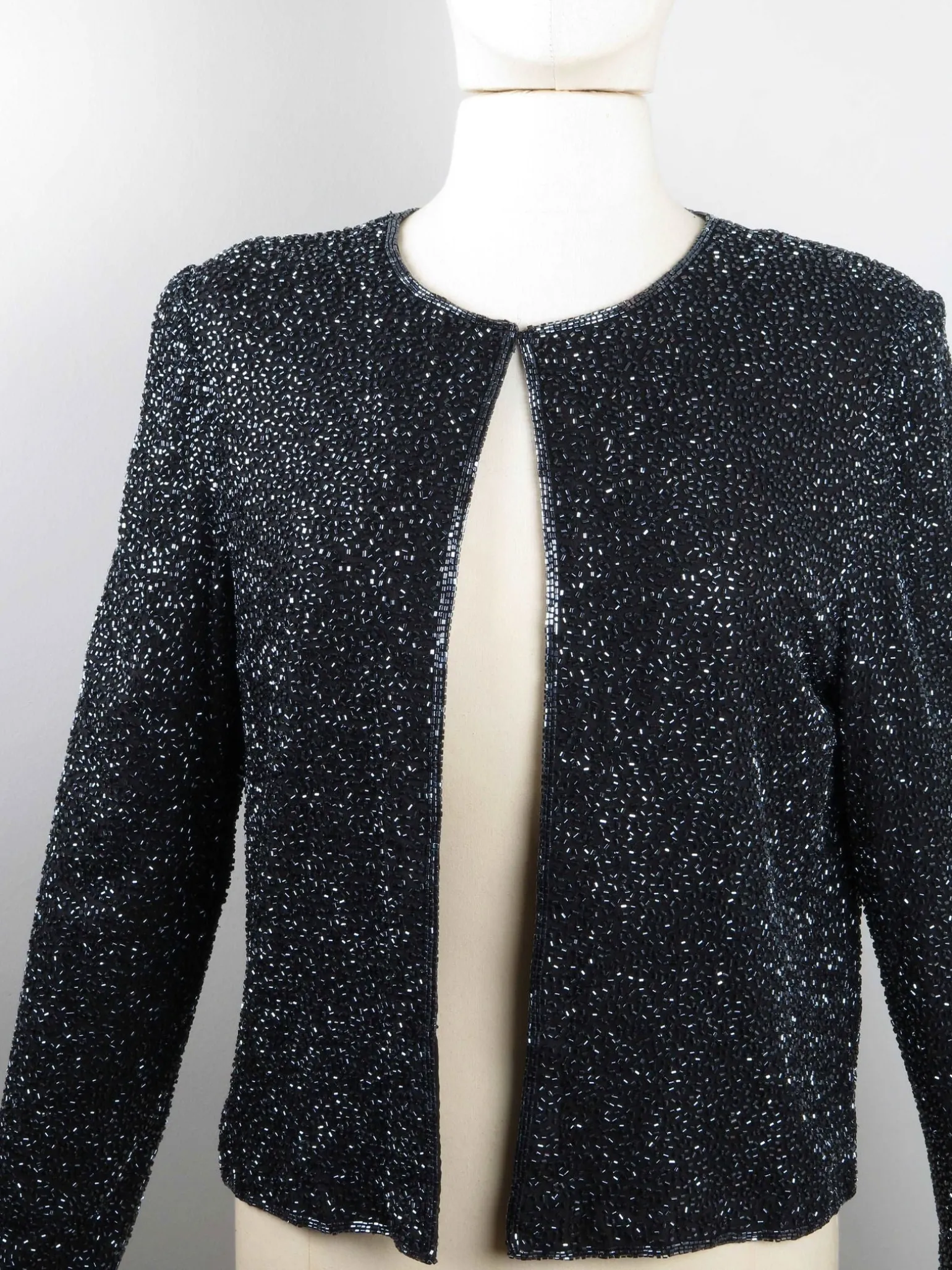 Women’s Vintage Black Beaded Cropped Jacket 10/12