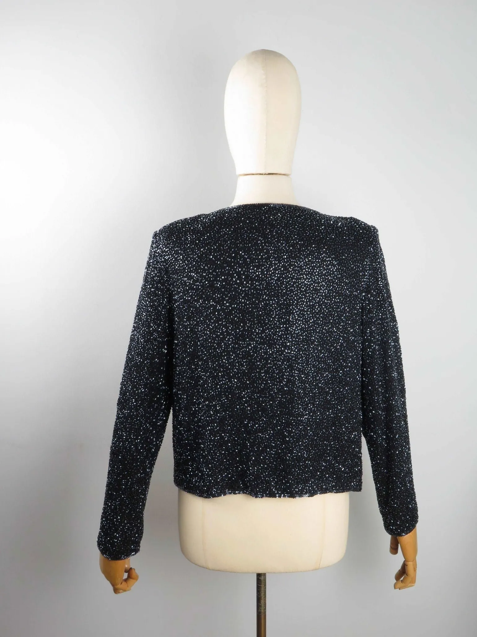 Women’s Vintage Black Beaded Cropped Jacket 10/12