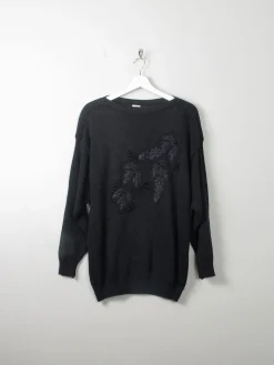 Women's Vintage Black Cotton 80s Jumper M/L