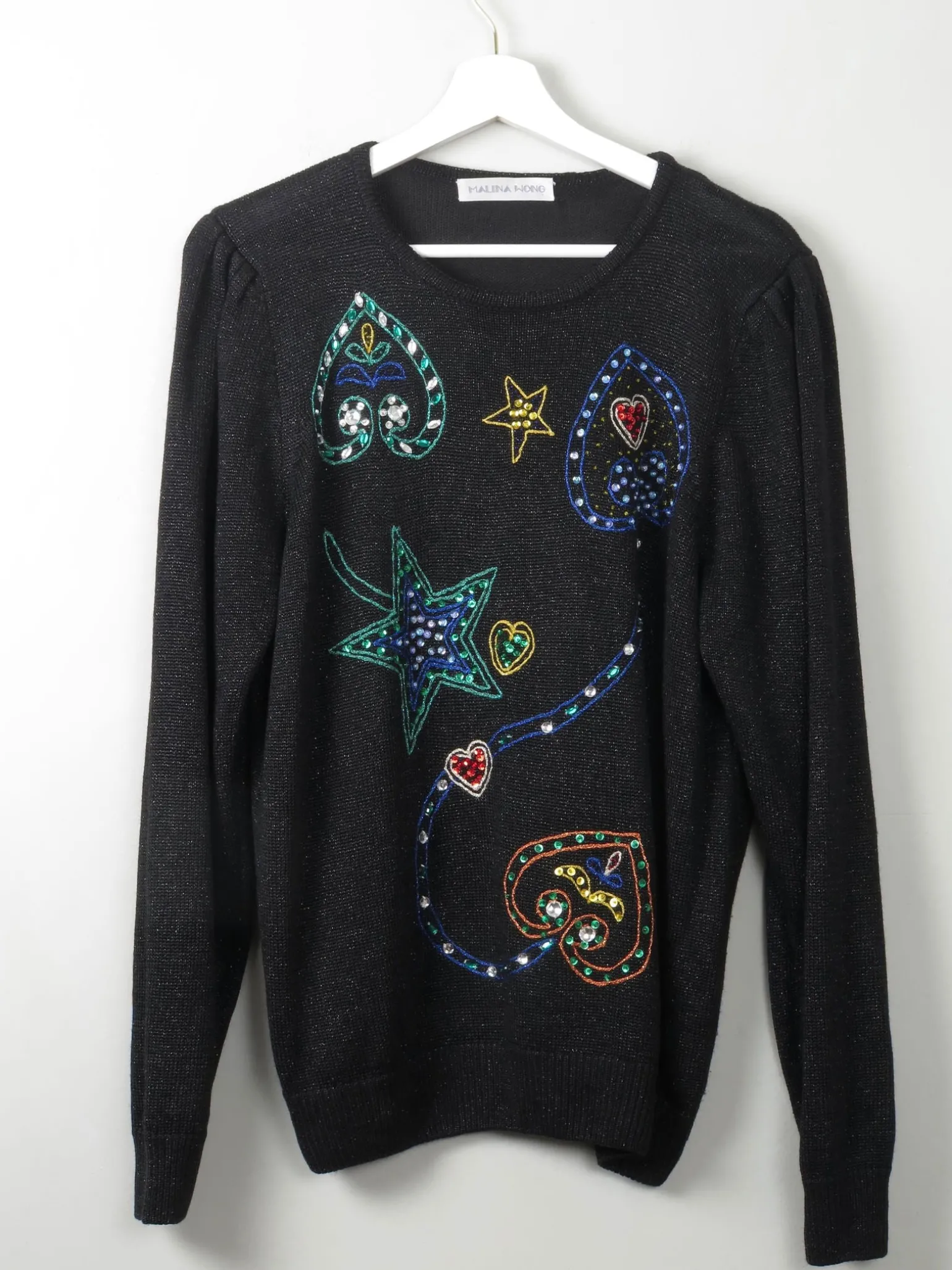 Women's Vintage Black Cotton Embellished Jumper M