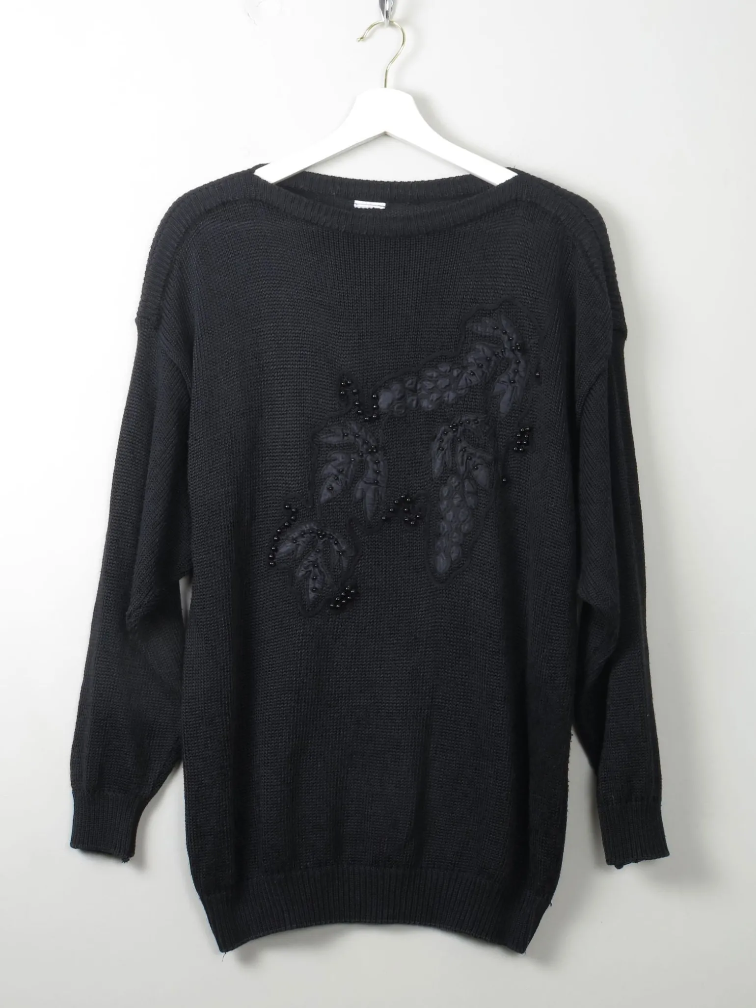 Women's Vintage Black Cotton 80s Jumper M/L