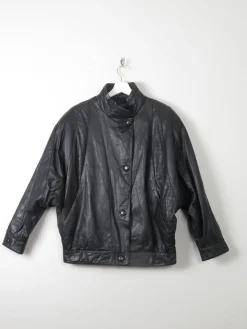 Women's Vintage Black Leather Bomber Style Jacket M