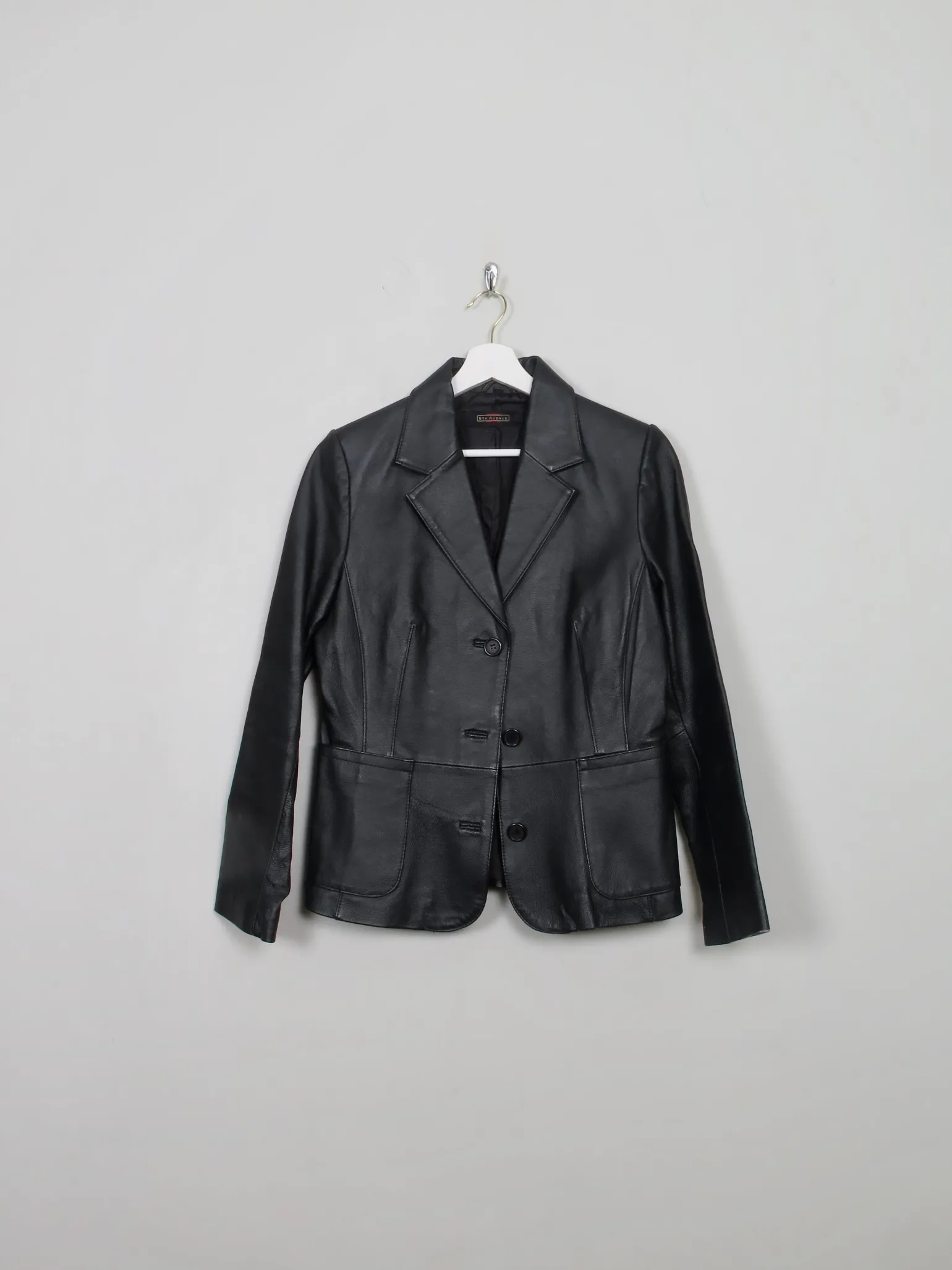 Women's Vintage Black Leather Fitted Jacket S