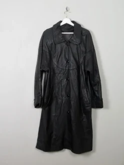 Women's Vintage Black Leather Coat XL