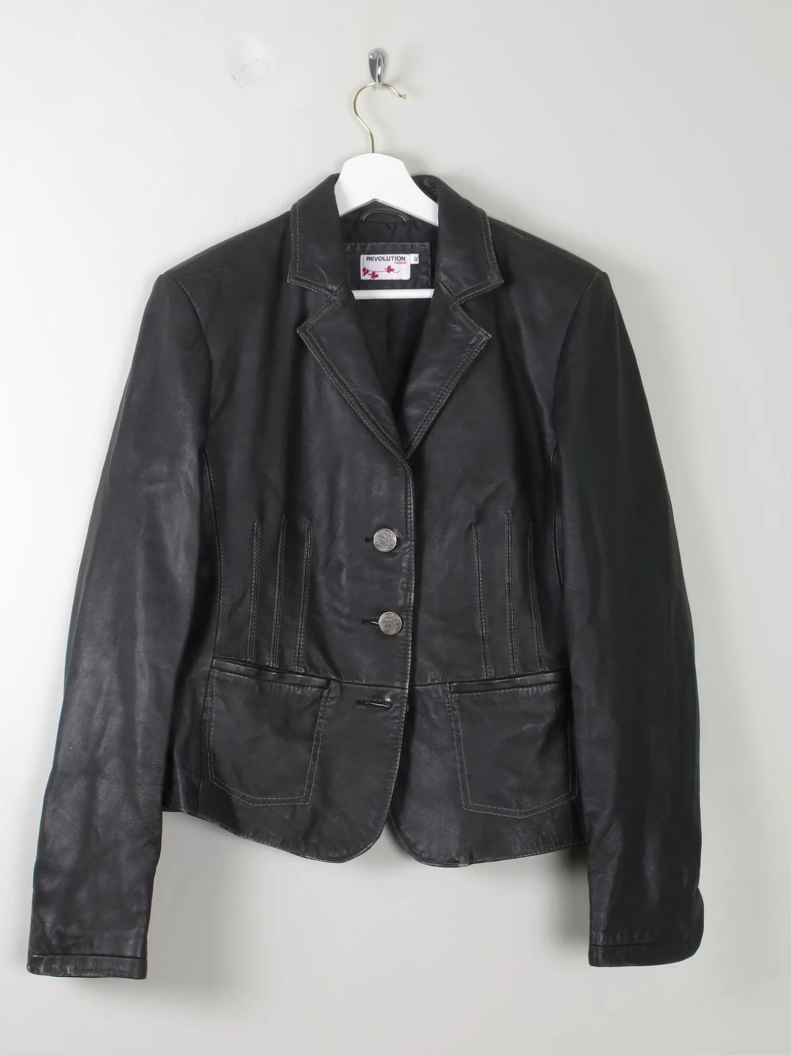 Women's Vintage Black Leather Jacket M