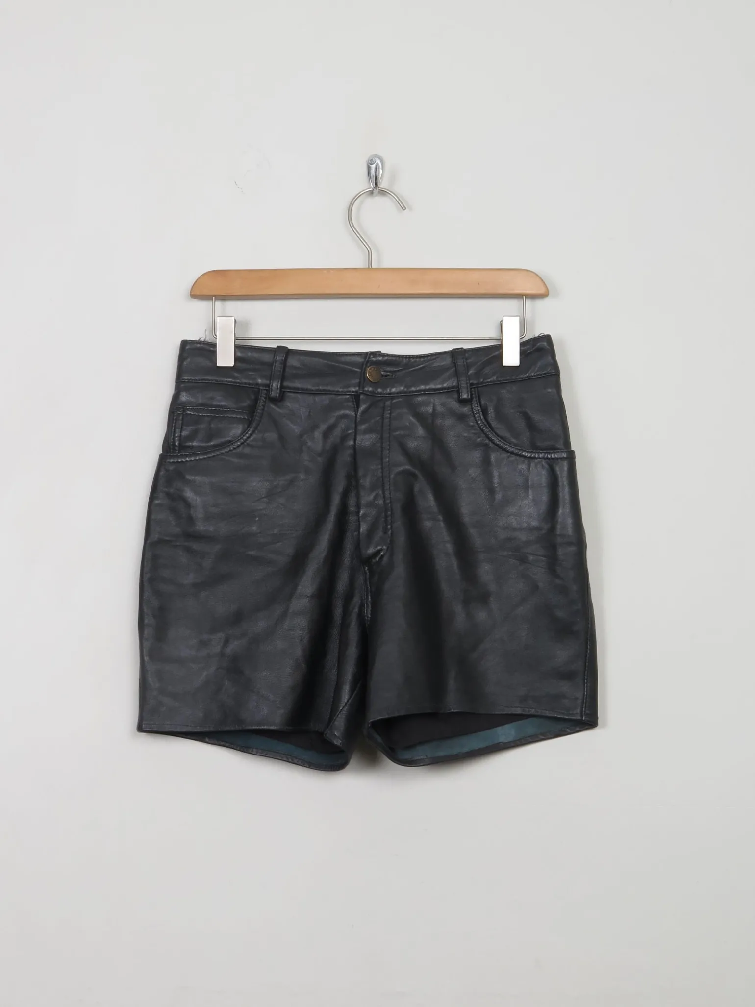 Women's Vintage Black Leather Shorts 29" W