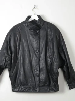 Women's Vintage Black  Leather Bomber Style Jacket M