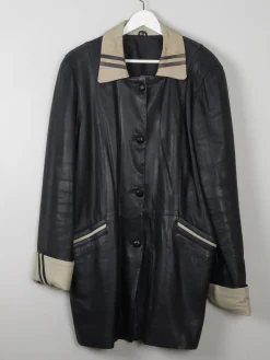 Women's Vintage Black Leather Coat L/XL