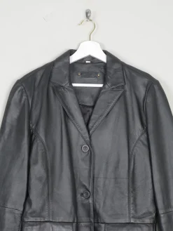 Women's Vintage Black Leather Short Coat M