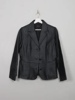 Women's Vintage Black Leather Fitted Jacket S