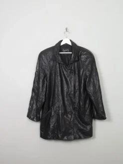 Women's Vintage Black Leather Long Jacket M/L