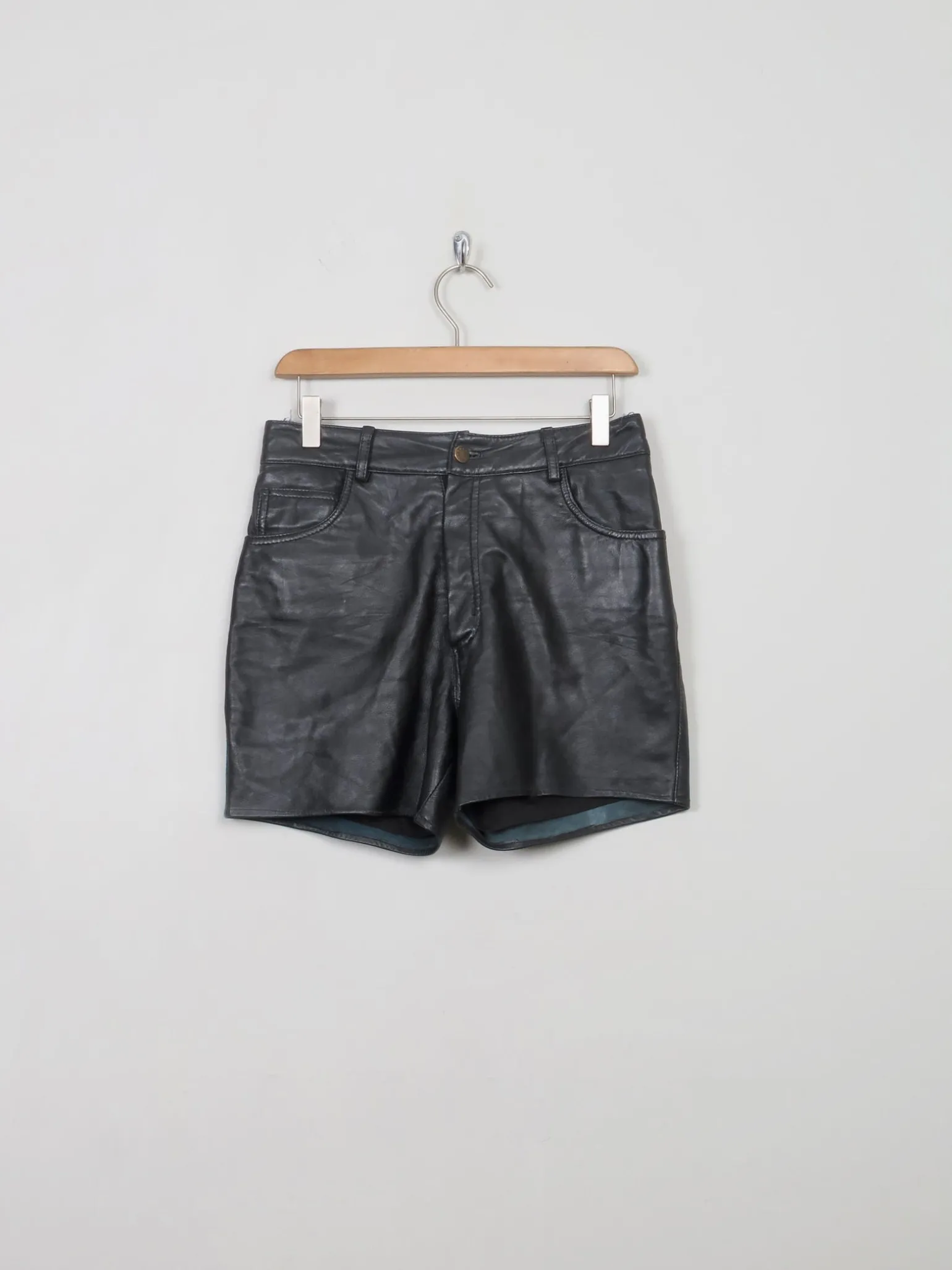 Women's Vintage Black Leather Shorts 29" W