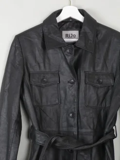 Women's Vintage Black Leather Fitted jacket With Belt M