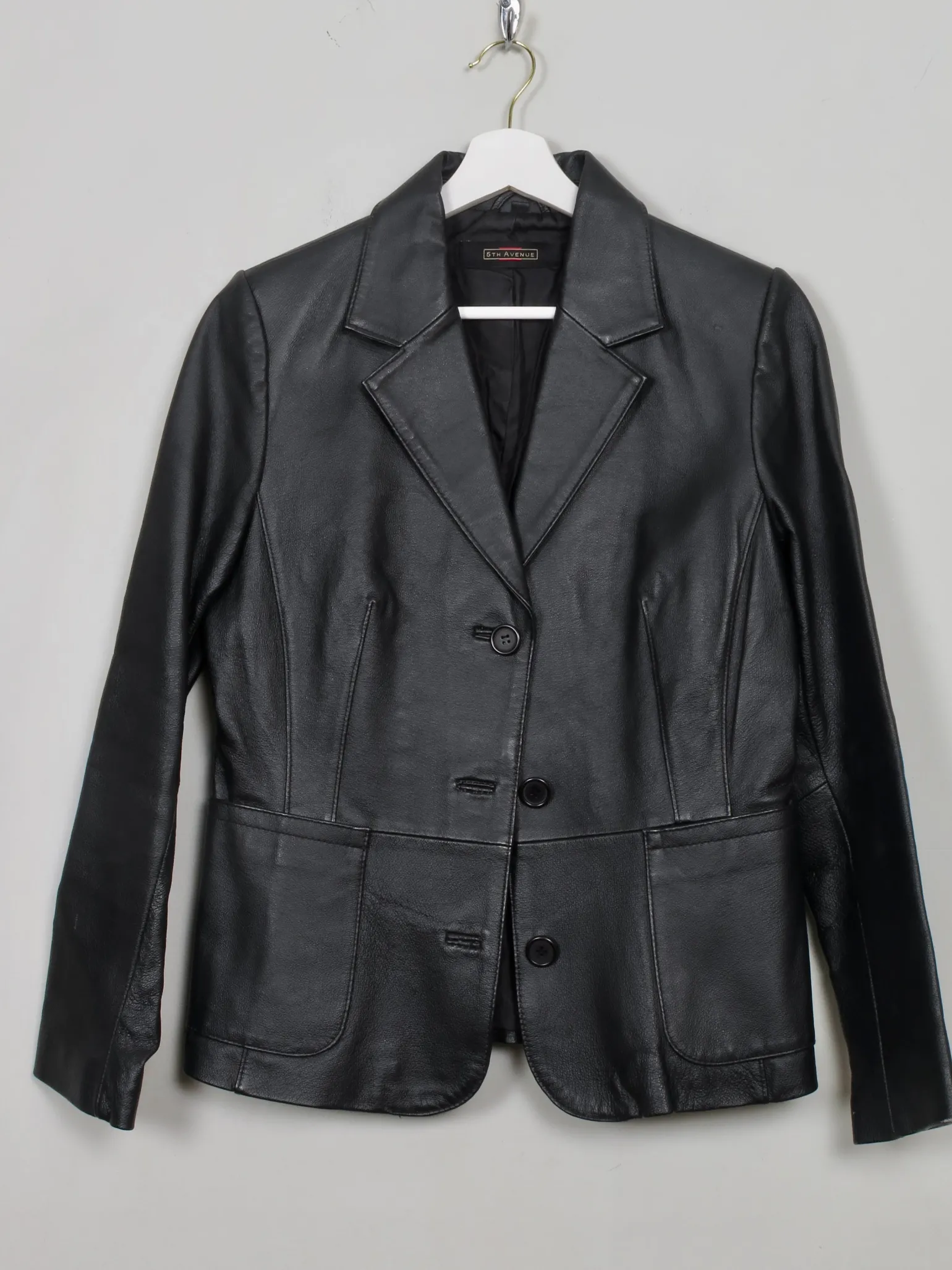 Women's Vintage Black Leather Fitted Jacket S