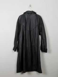 Women's Vintage Black Leather Coat XL