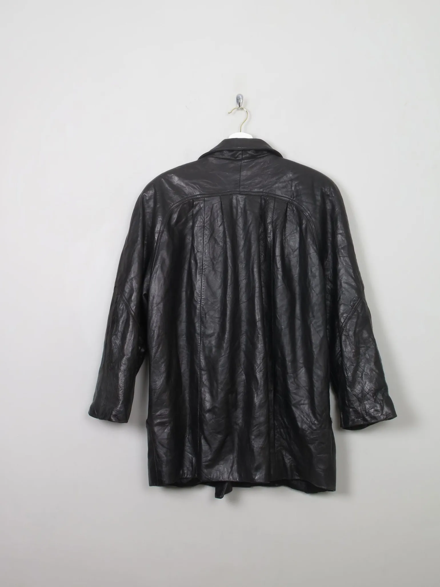 Women's Vintage Black Leather Long Jacket M/L