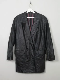 Women's Vintage Black  Leather Long Jacket M/L