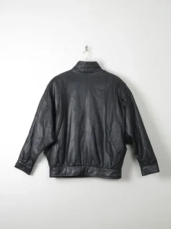 Women's Vintage Black Leather Bomber Style Jacket M