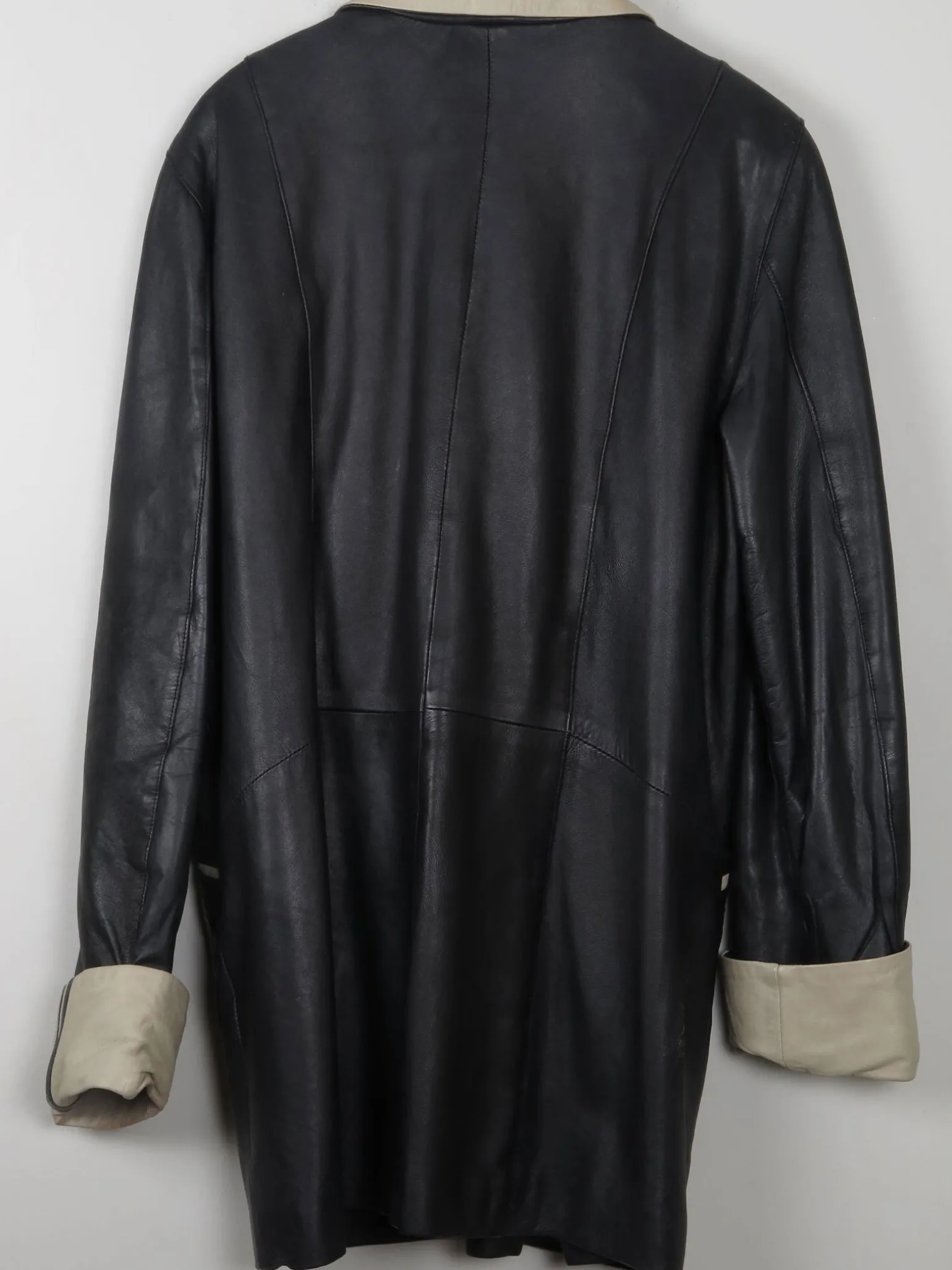 Women's Vintage Black Leather Coat L/XL