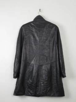 Women's Vintage Black Leather Long Jacket M