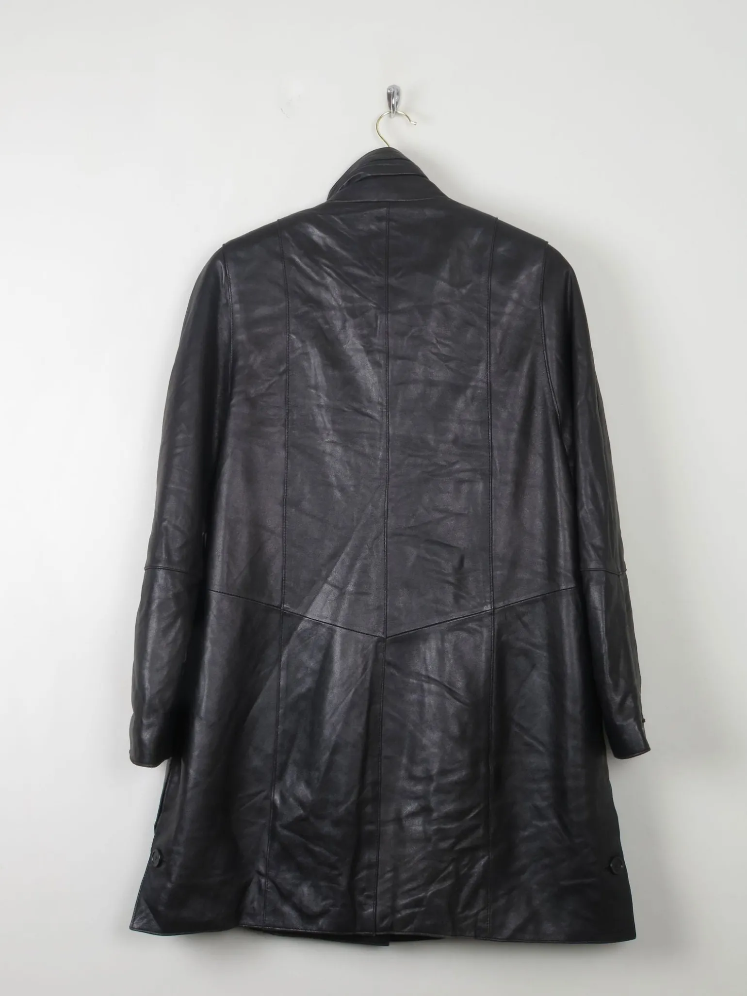 Women's Vintage Black Leather Long Jacket M