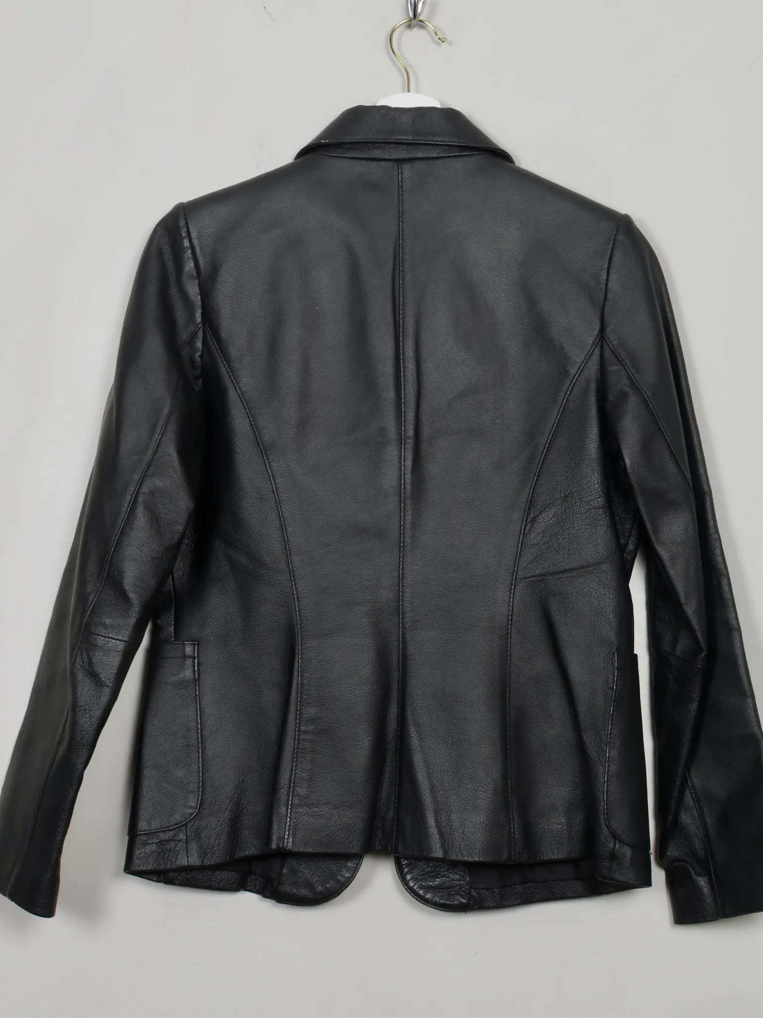 Women's Vintage Black Leather Fitted Jacket S