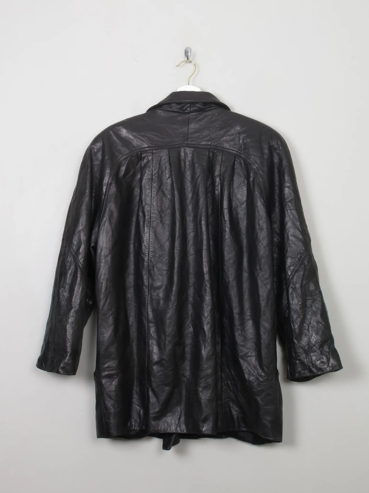 Women's Vintage Black Leather Long Jacket M/L