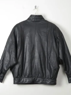 Women's Vintage Black Leather Bomber Style Jacket M
