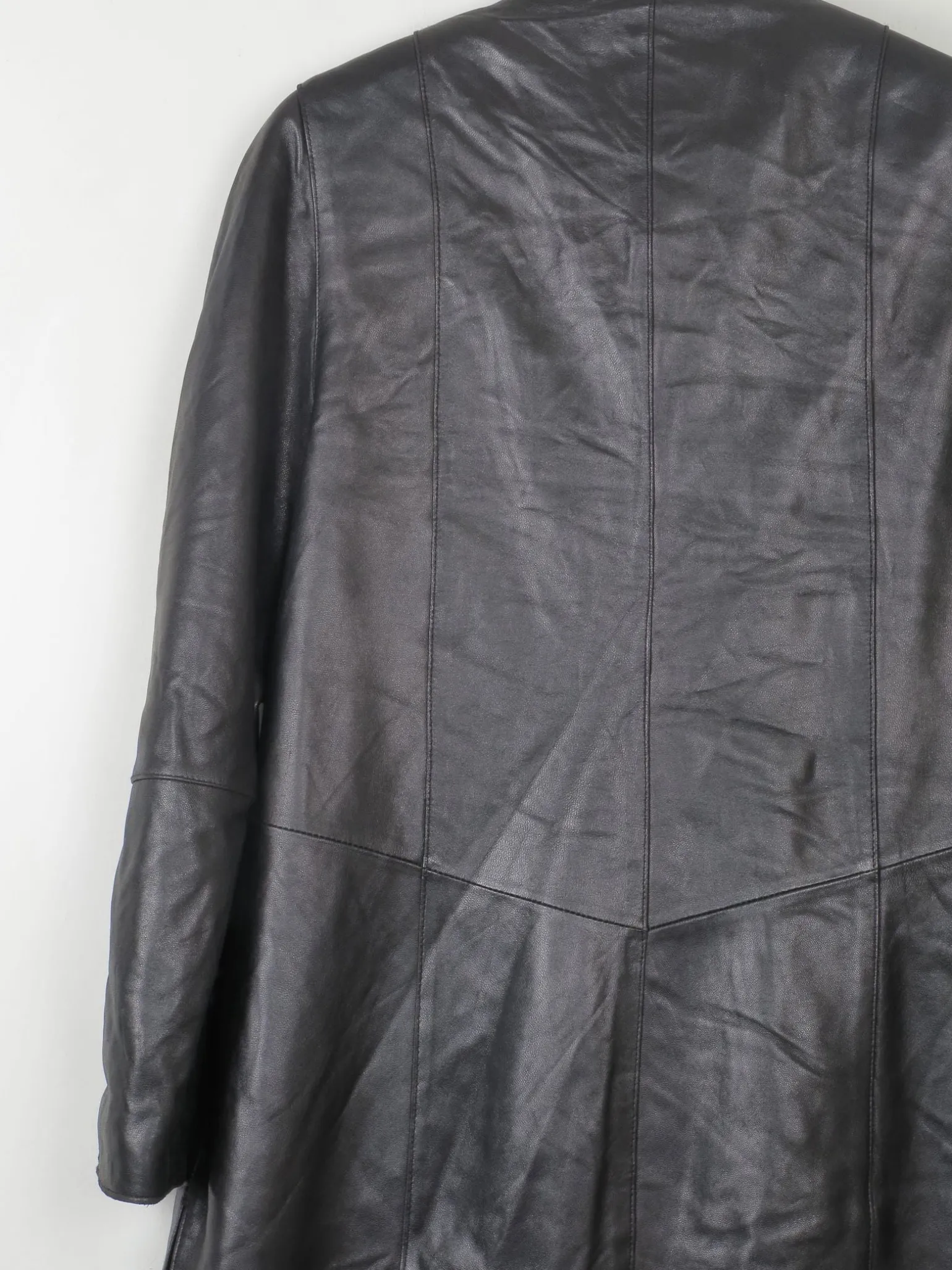 Women's Vintage Black Leather Long Jacket M