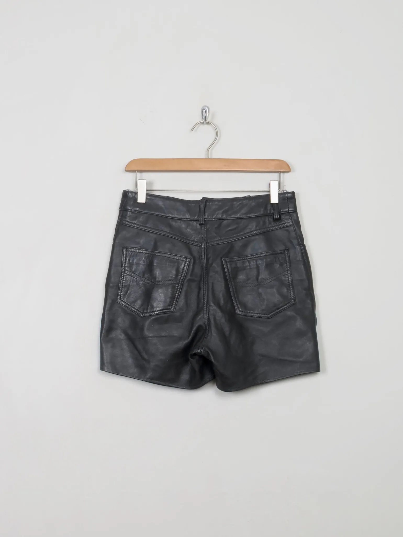 Women's Vintage Black Leather Shorts 29" W