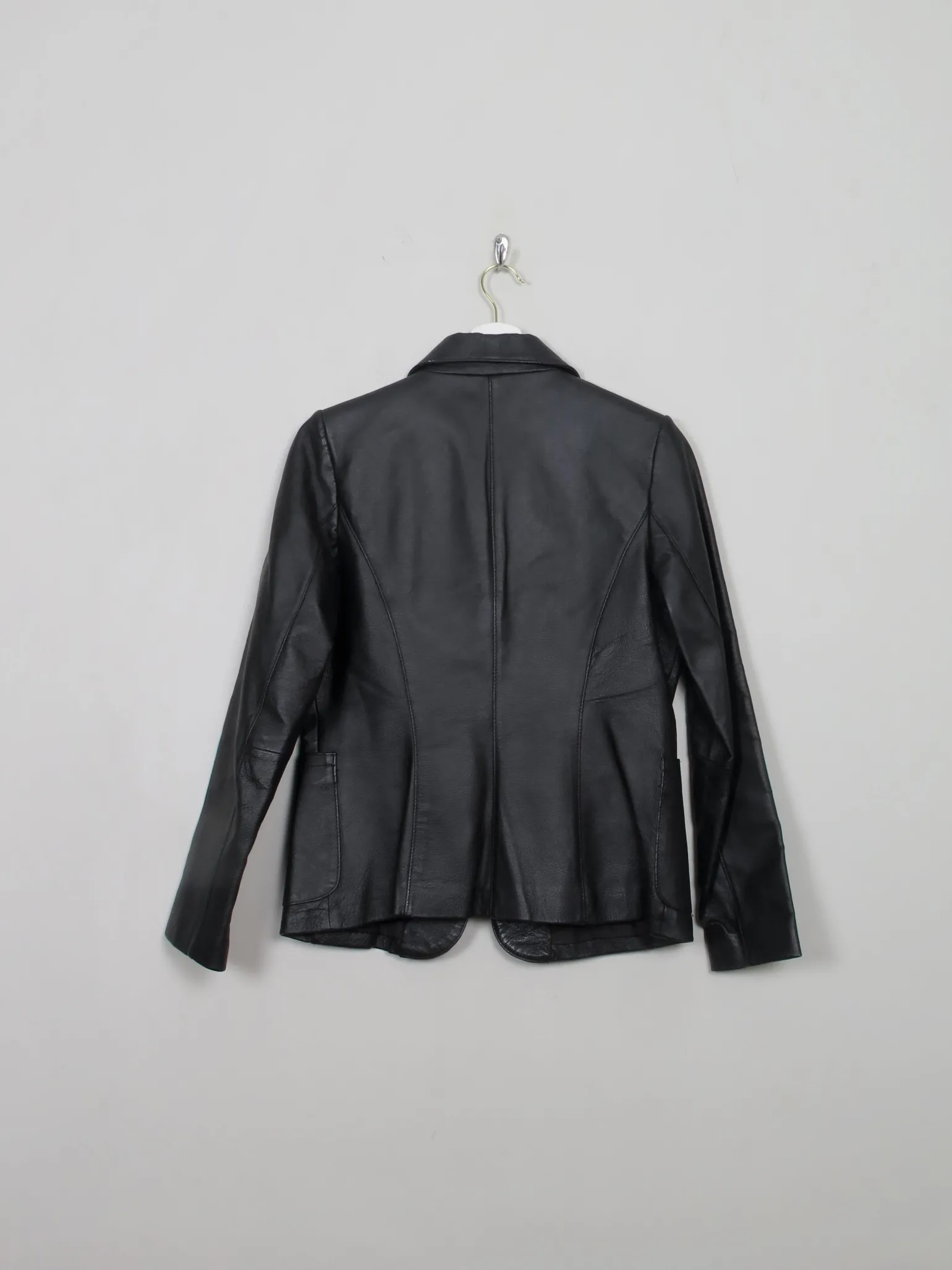 Women's Vintage Black Leather Fitted Jacket S
