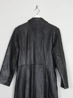 Women’s Vintage Black Leather Long Coat S